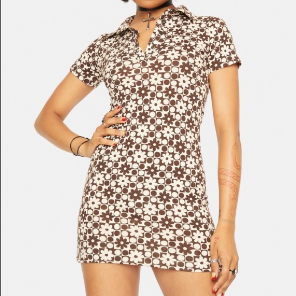 Motel Rocks Jeeves Daisy Brown Mini Dress